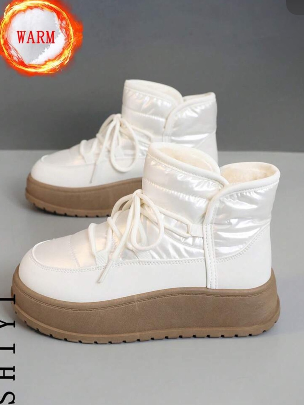 Shi by JOURNEYS Cream and Brown Platform Winter Lace-Up Boots